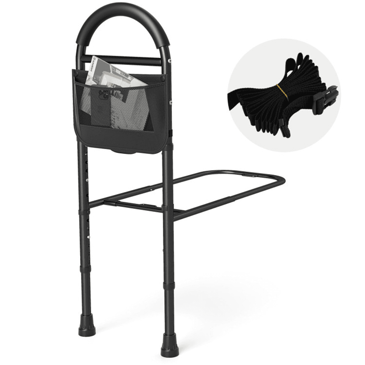 image-Adjustable Bedside Safety Rail, Tool-Free, Anti-Slip, Elderly Assist, Black