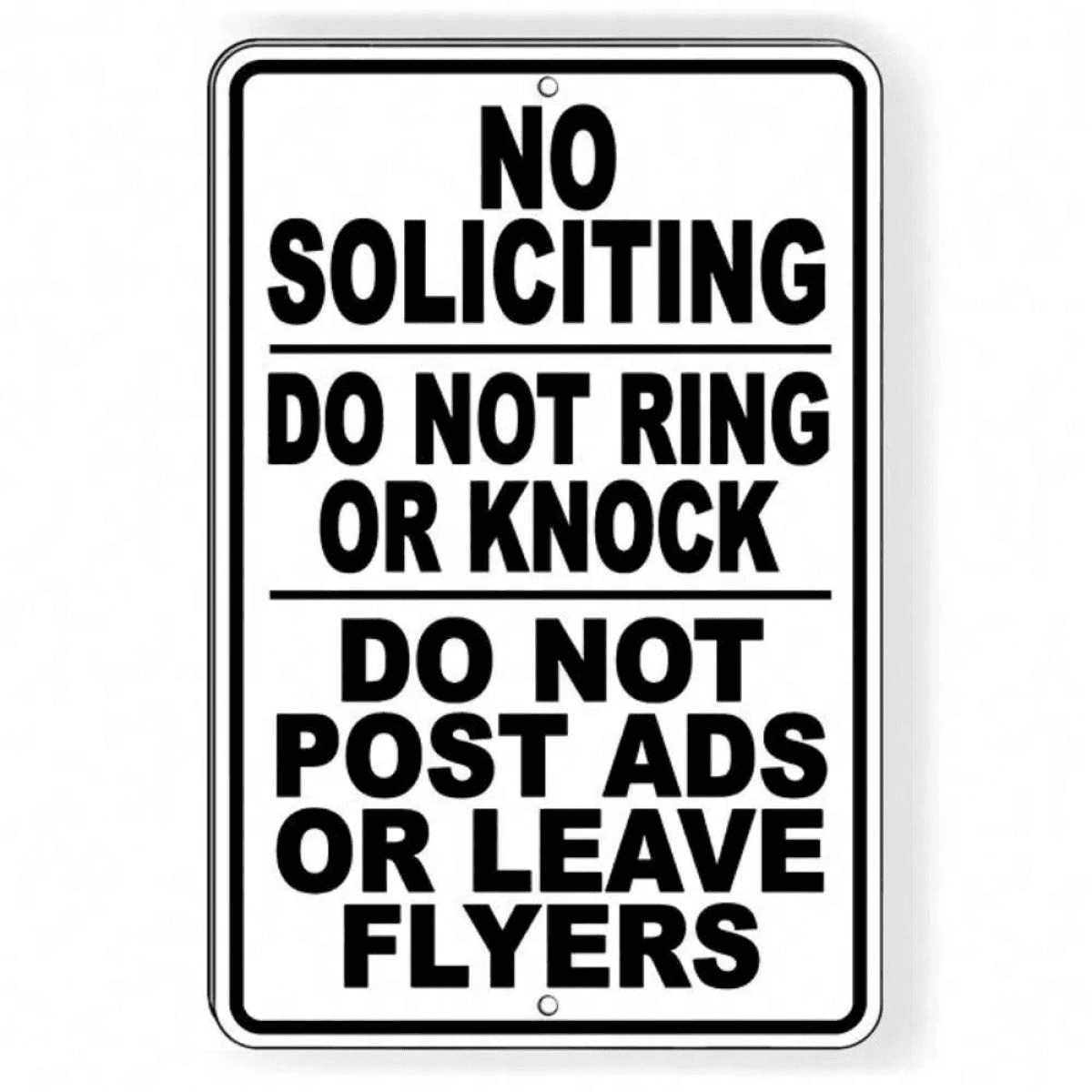 image-Weatherproof No Soliciting Sign Fade Resistant 8x12 cm for Doors