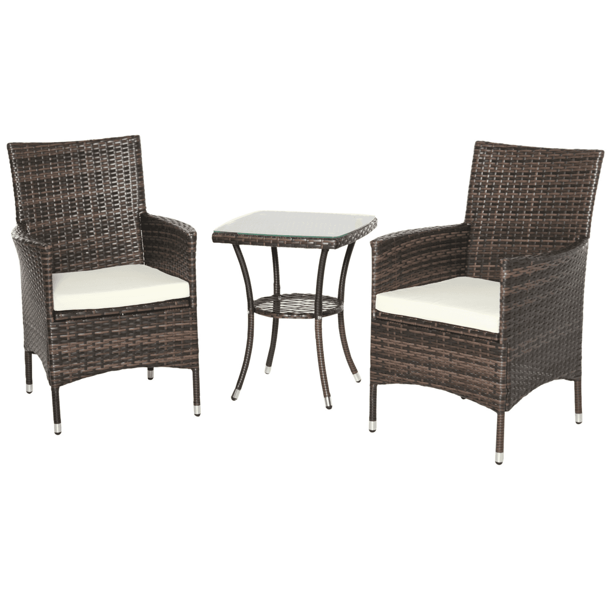 image-3 Pcs Rattan Bistro Set: 1 x Table, 2 x Chairs