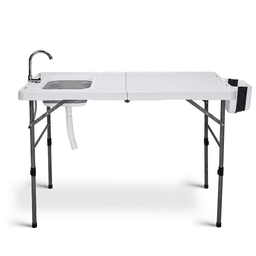 image-50" Folding Fish Cleaning Table with Sink, Bi-Folding Portable Camping Sink Station with Drain Hose, Trash Can, Foldable Outdoor Sink for Camping, Fishing, BBQ