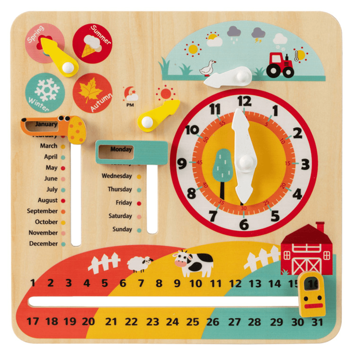 image-Montessori Wooden Clock for Kids 3+, Calendar, Weather, Educational Toy - Multi-Color