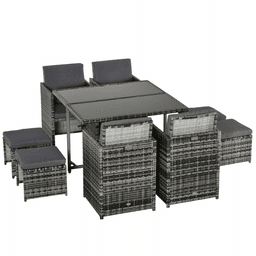 image-9PC Rattan Garden Furniture Outdoor Patio Dining Table Set Wicker 8 Seater Stool