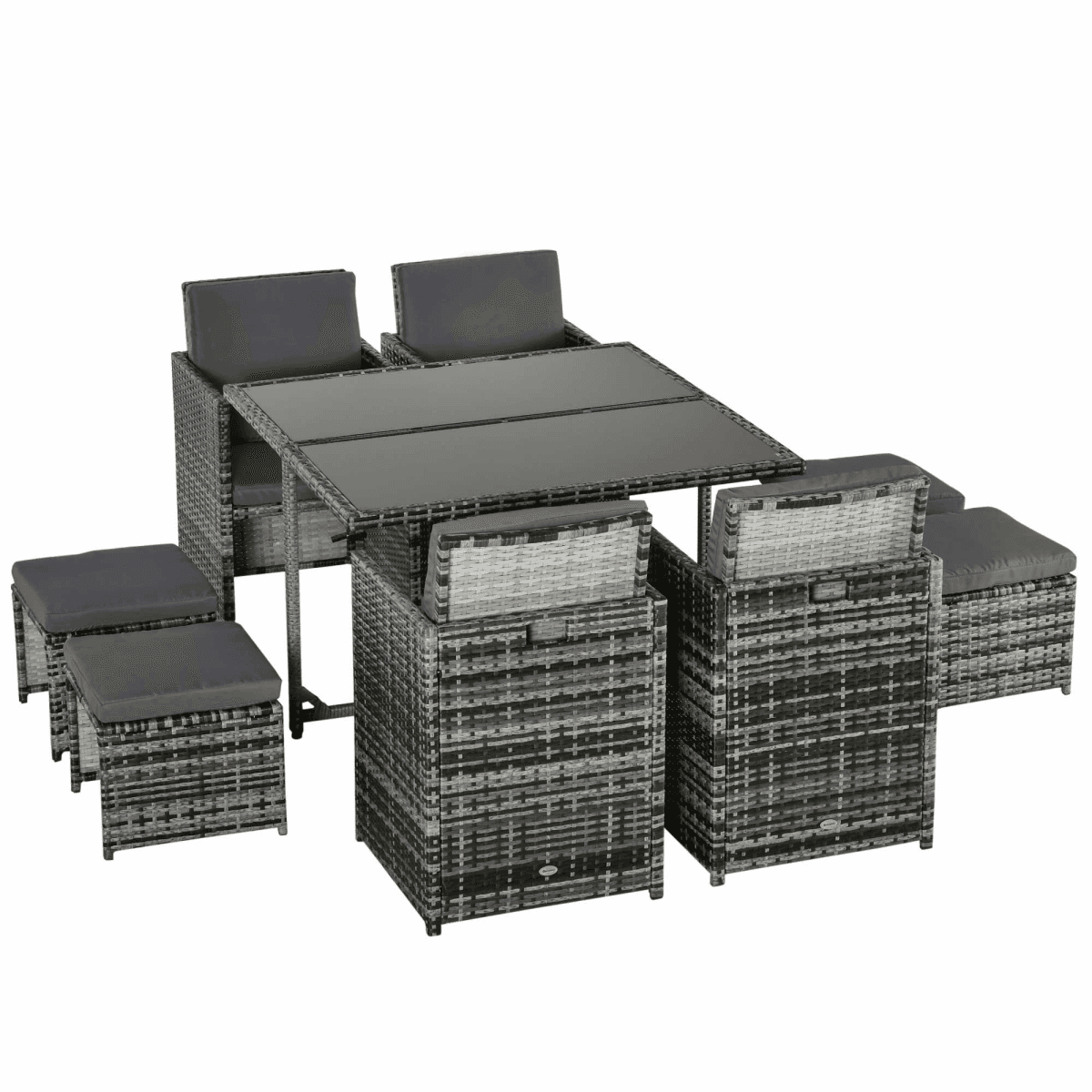 image-9PC Rattan Garden Furniture Outdoor Patio Dining Table Set Wicker 8 Seater Stool