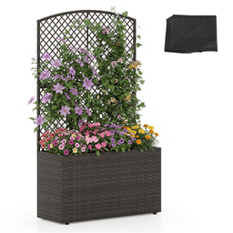 image-49" Brown Garden Bed with Trellis & Foot Pads Outdoor Planter