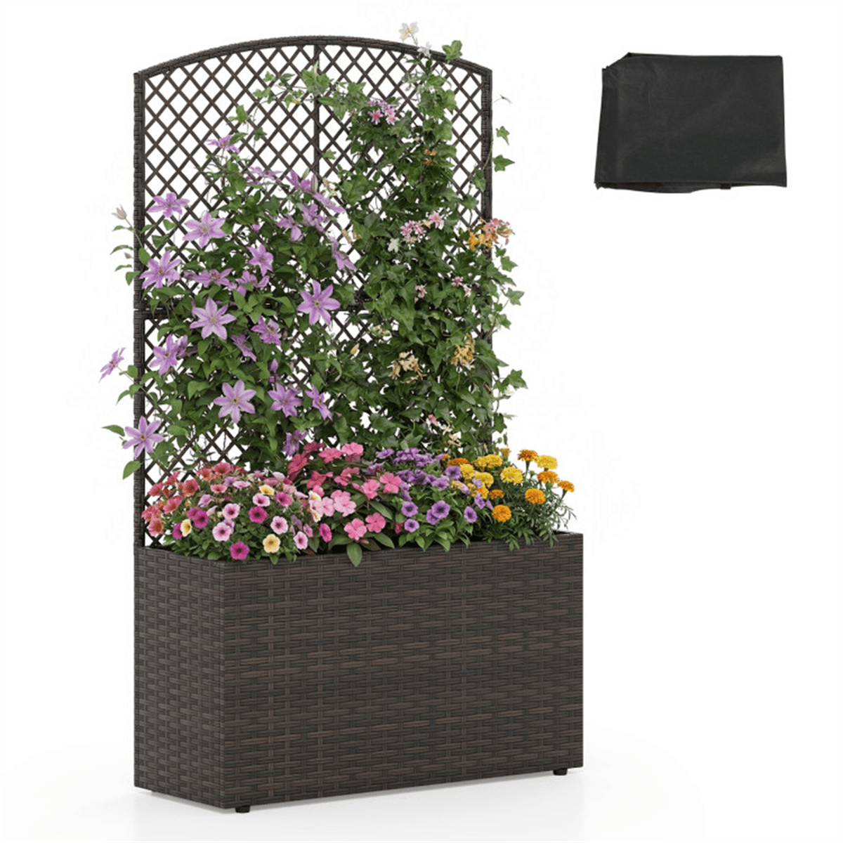 image-49" Brown Garden Bed with Trellis & Foot Pads Outdoor Planter