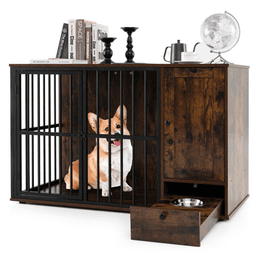 image-Coffee 2-in-1 Crate End Table with Pull-Out Feeder, Small & Medium Dogs