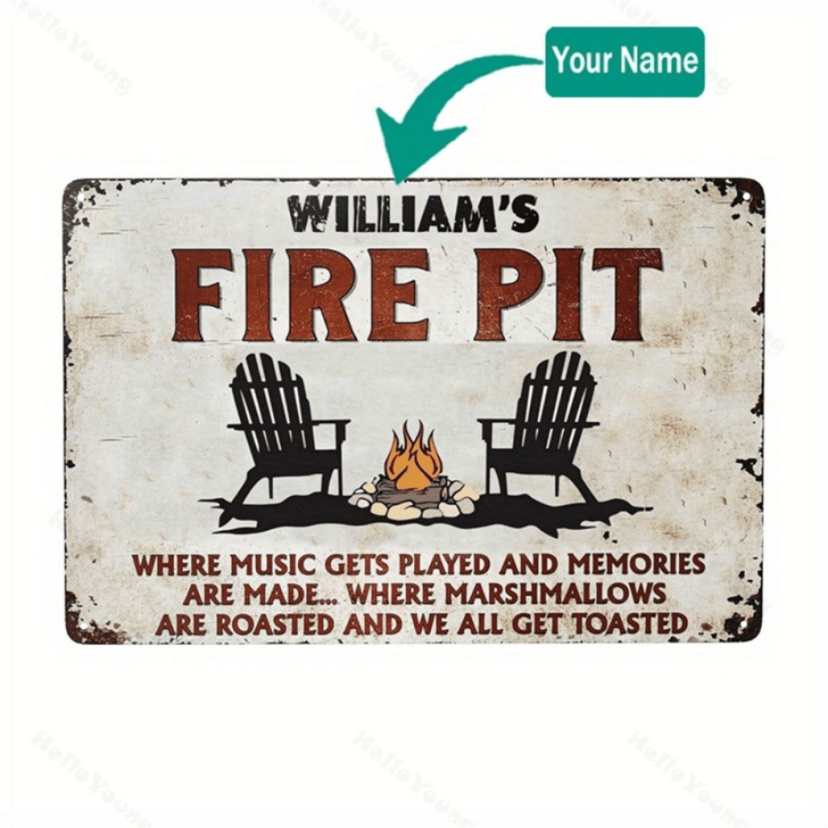 image-Personalized Rustic Fire Pit Sign - 20x30cm Campfire Decor