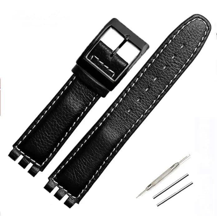 image-17mm Leather Watch Strap - Durable Cowhide Band with Metal Buckle