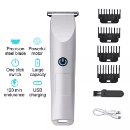image-Men's Pro Electric Hair Clippers Trimmer Shaver - White 500mAh Battery 4 Combs