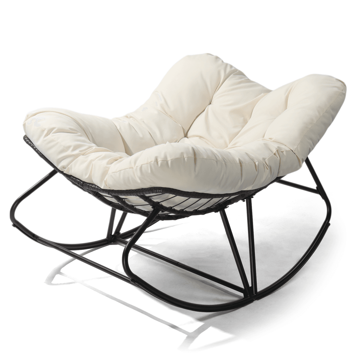 image-Outdoor Rocking Chair, Beige, Oversized Patio Papasan Egg Chair, Indoor/Outdoor Use