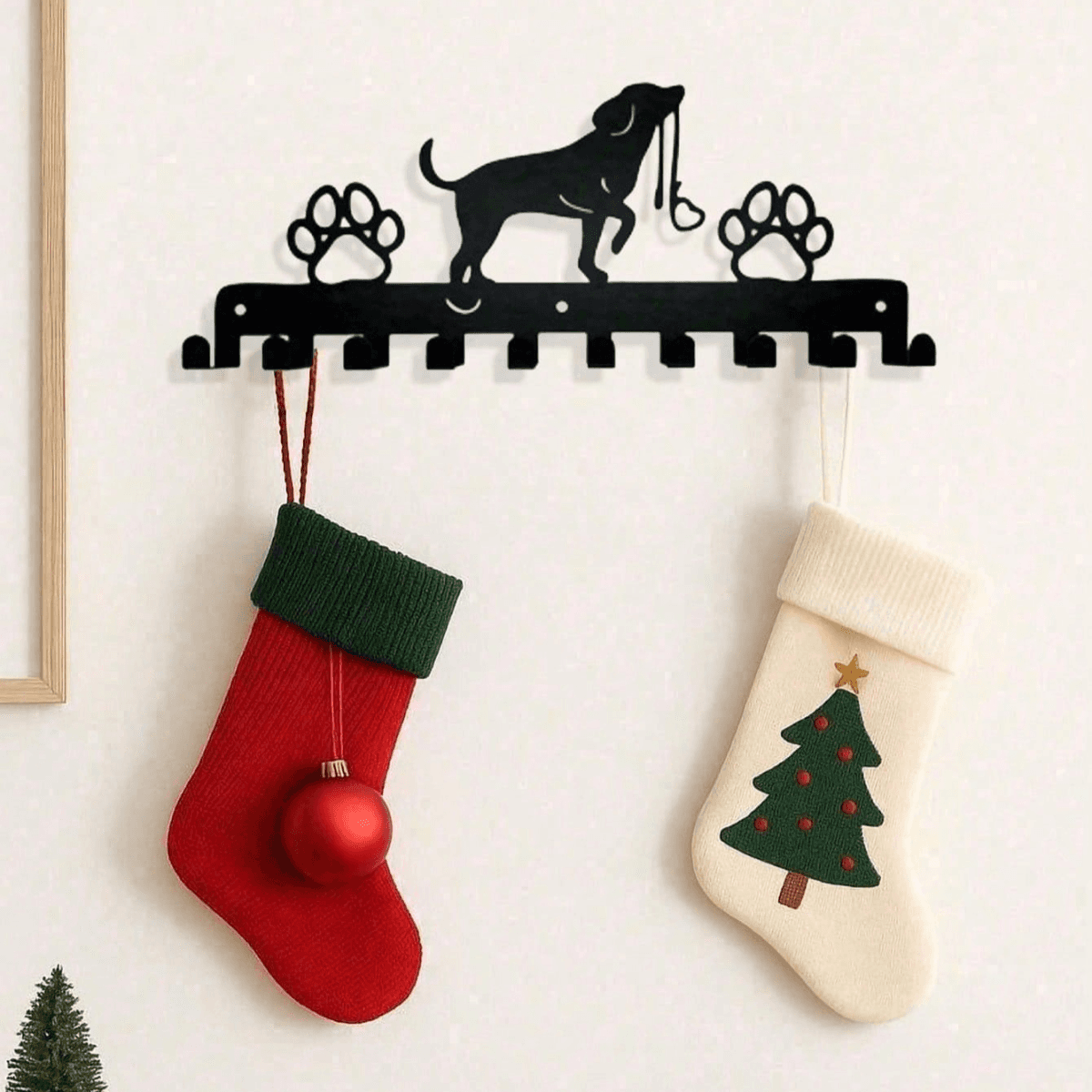 image-Farmhouse Metal Dog Hooks - Rustic Wall Decor Key Holder Organizer - 30x12.6cm