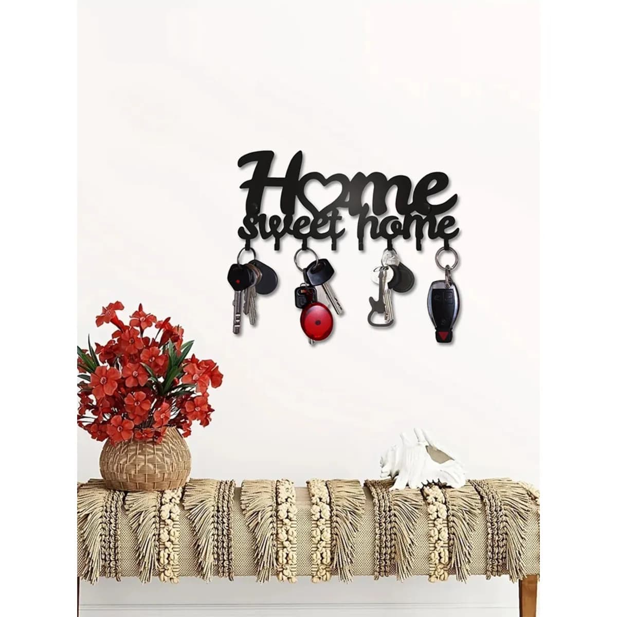 image-1pc Key Rack For Wall, Black Key Holder For Wall Decorative, Metal Wall Decor For Office, Hallway, Entryway, Key Hooks Hanging Keys