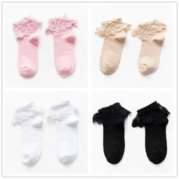 image-4 pairs Lolita Women Harajuku Retro Lace Short Ankle Socks JK Frilly Ruffle Cotton Princess Girls Soft Wedding Dance White
