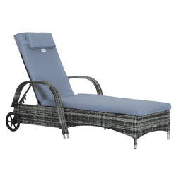 image-Adjustable Rattan Sun Lounger Outdoor Recliner w/ Cushion Garden Pool
