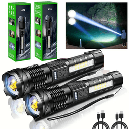 image-(2Pack)USB Rechargeable LED Flashlight Adjustable Focus Camping Hiking Outdoor Flashlight Work light (Logistics only For USPS.TK/TMEU only For self-pickup)