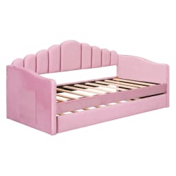 image-Twin Size Velvet Sofabed with USB, No Box Spring Needed, Trundle, Pink (58 characters)