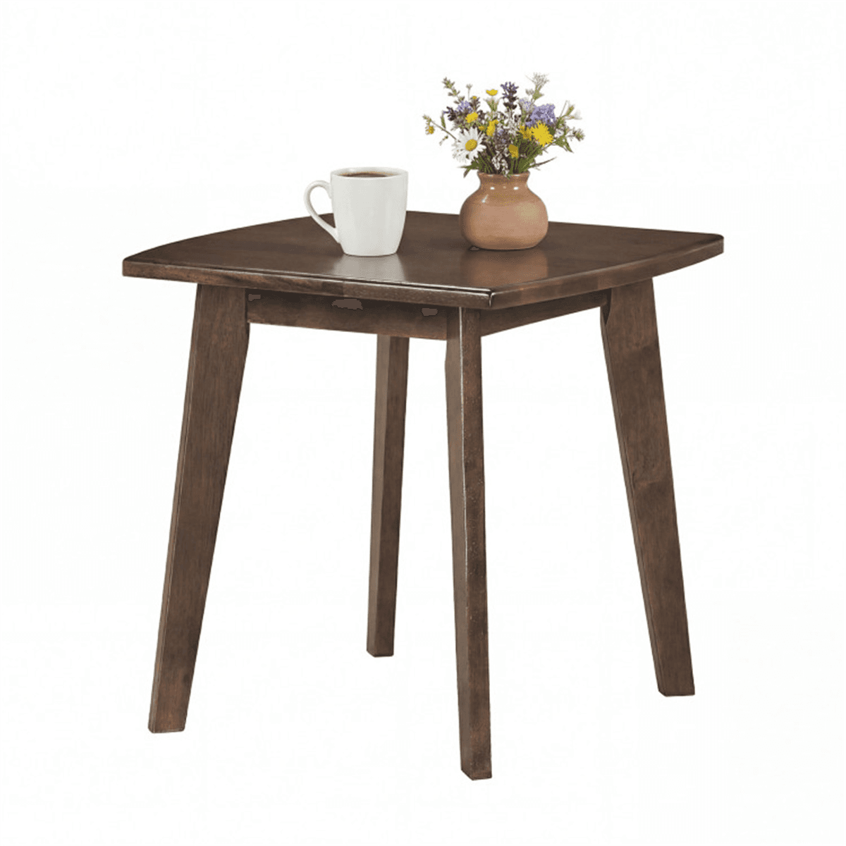 image-17" Square Rubber Wood Side Table, Walnut Finish, Living Room End Table