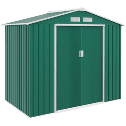 image-Outsunny Galvanised Steel Garden Shed - Green 213x130cm