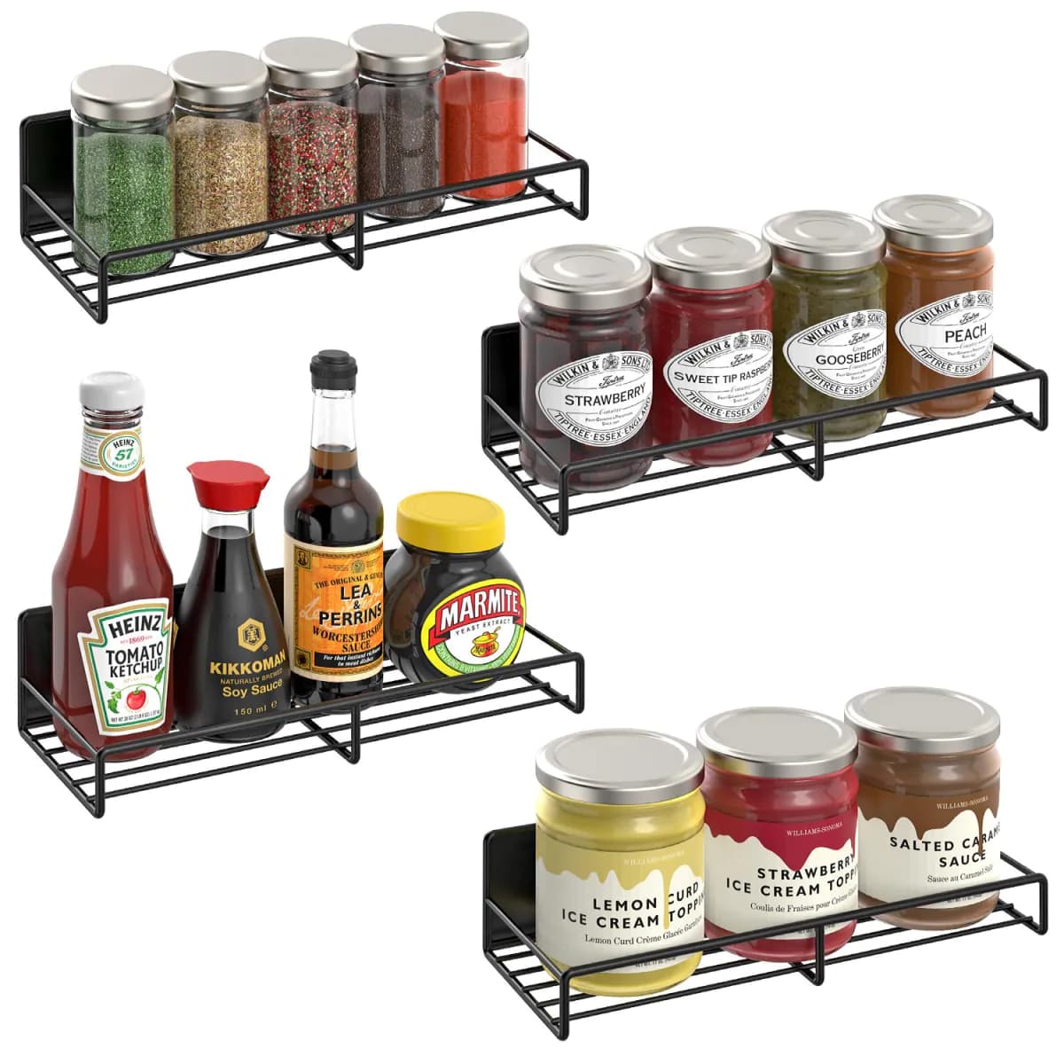 image-VINSANI 4pc MAGNETIC SPICE RACK METAL SHELF 1010421