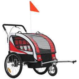 image-HOMCOM 2 Seat Child Bike Trailer - Red Steel Frame
