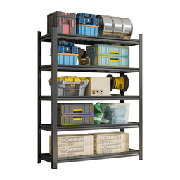 image-Garage Five Story Shelf, Capable Of Accommodating 2500 LBS, Adjustable Metal Shelf, Black, Requires Assembly, 71.2 "H x 47.24"L x 23.62 "D