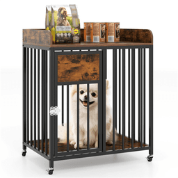 image-2-in-1 Dog Crate Furniture - Rustic Brown 27.5" Small Dogs