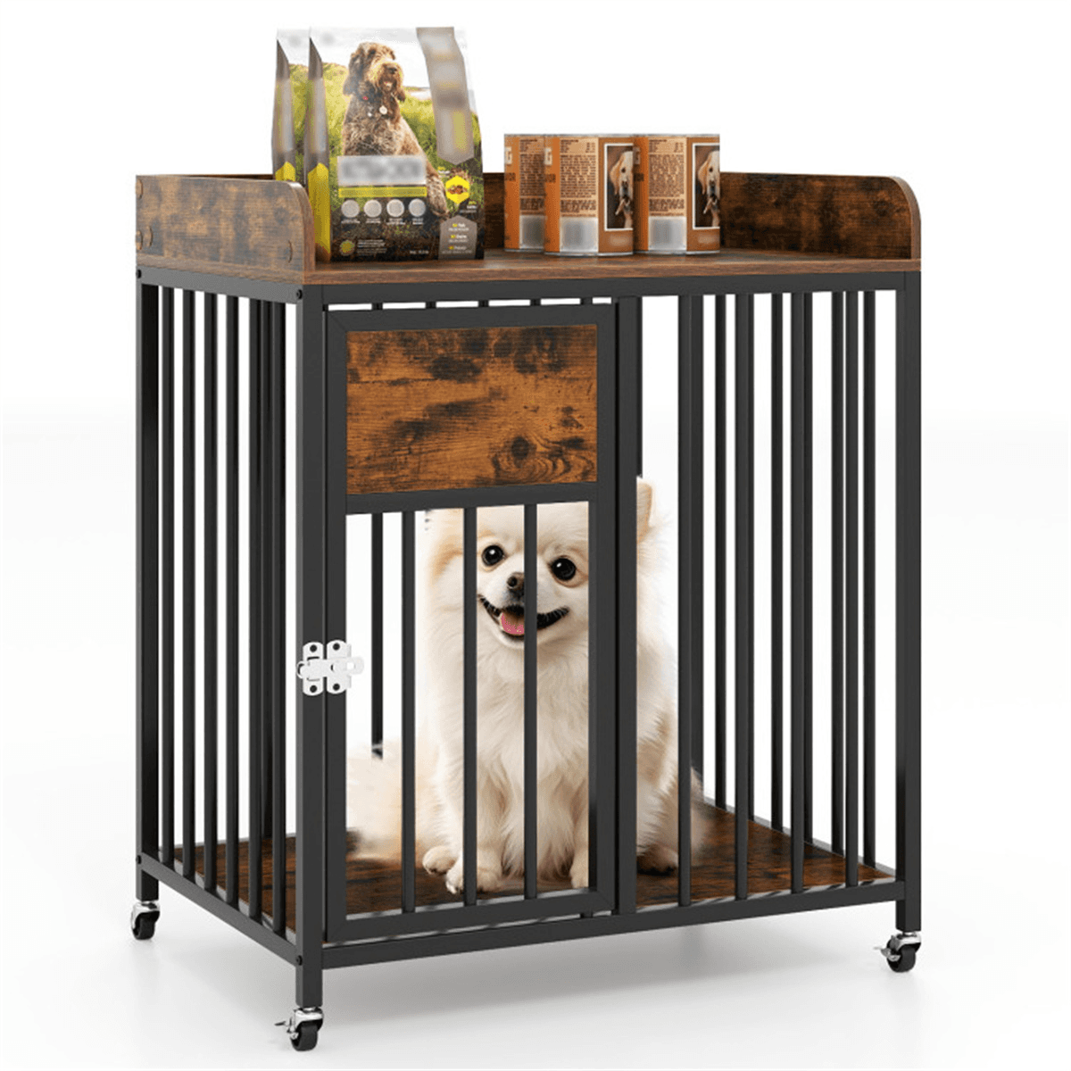image-2-in-1 Dog Crate Furniture - Rustic Brown 27.5" Small Dogs