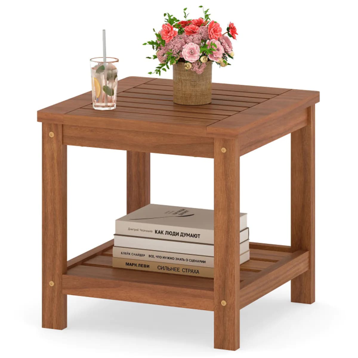 image-Wooden Side Table 2-Tier 18" Natural - Easy Assembly