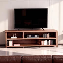 image-Dark Brown TV Stand, 70" Double Layer Storage Console, Modern Entertainment Center