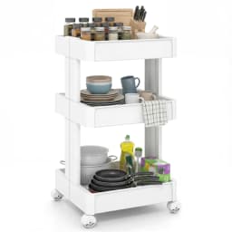image-3-Tier Rolling Storage Cart - DIY 15.5"x14.5"x30" with Trays for Kitchen & Bathroom