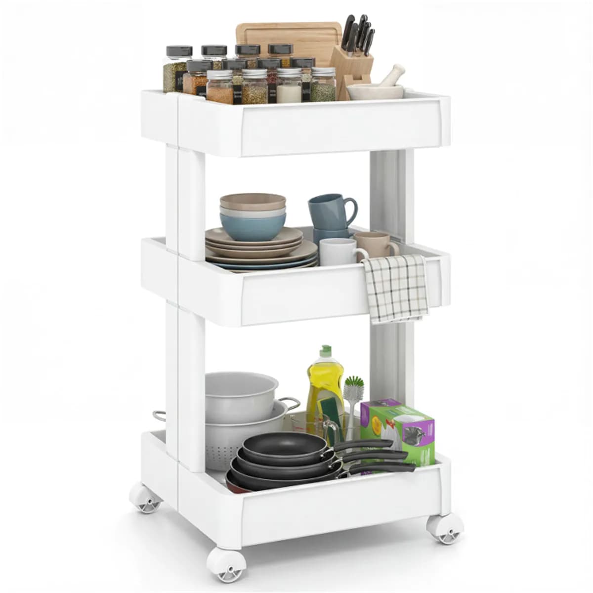 image-3-Tier Rolling Storage Cart - DIY 15.5"x14.5"x30" with Trays for Kitchen & Bathroom