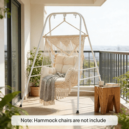 image-Hammock Chair Stand - Minimalist White, 330 lbs Support, 54.3" L x 50.8" W x 72" H