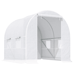 image-Large Galvanized Steel Frame Outdoor Walk-In Poly Tunnel Garden Greenhouse-White