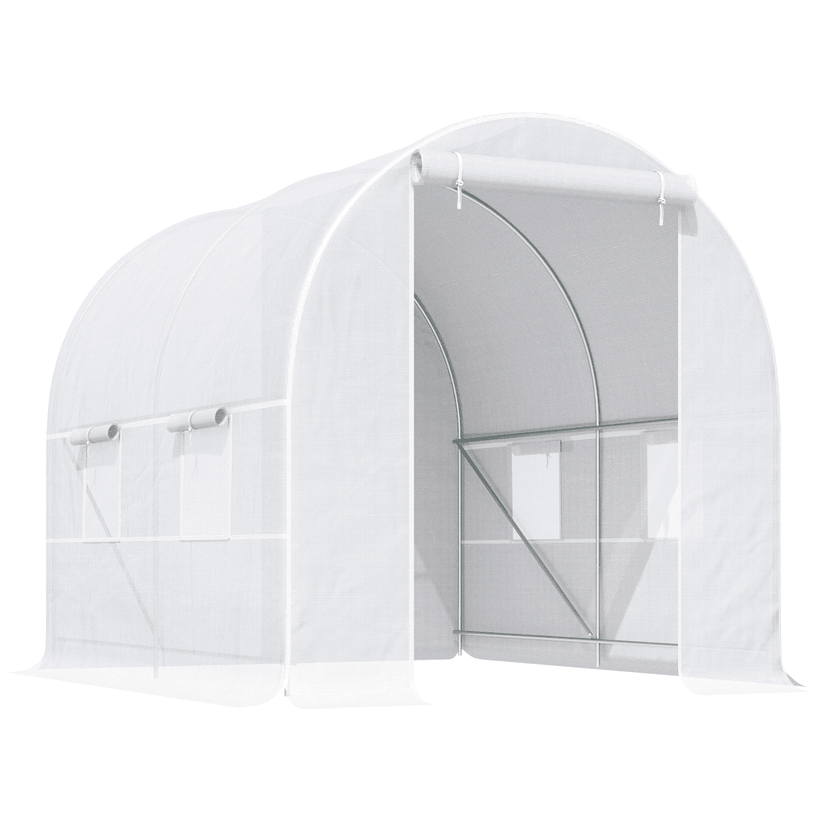 image-Large Galvanized Steel Frame Outdoor Walk-In Poly Tunnel Garden Greenhouse-White
