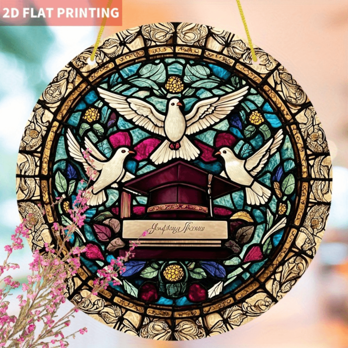 image-Colorful Acrylic Dove Sun Catcher - 7.87" Vibrant Stained Glass Decoration