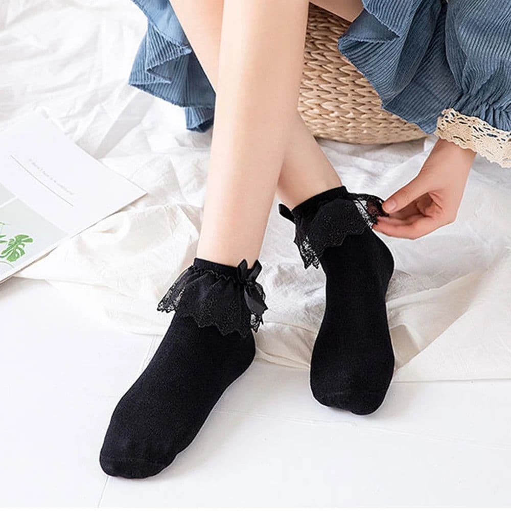 image-HEALMEYOU Lace Ruffle Ankle Socks Stylish Comfort for Casual Wear