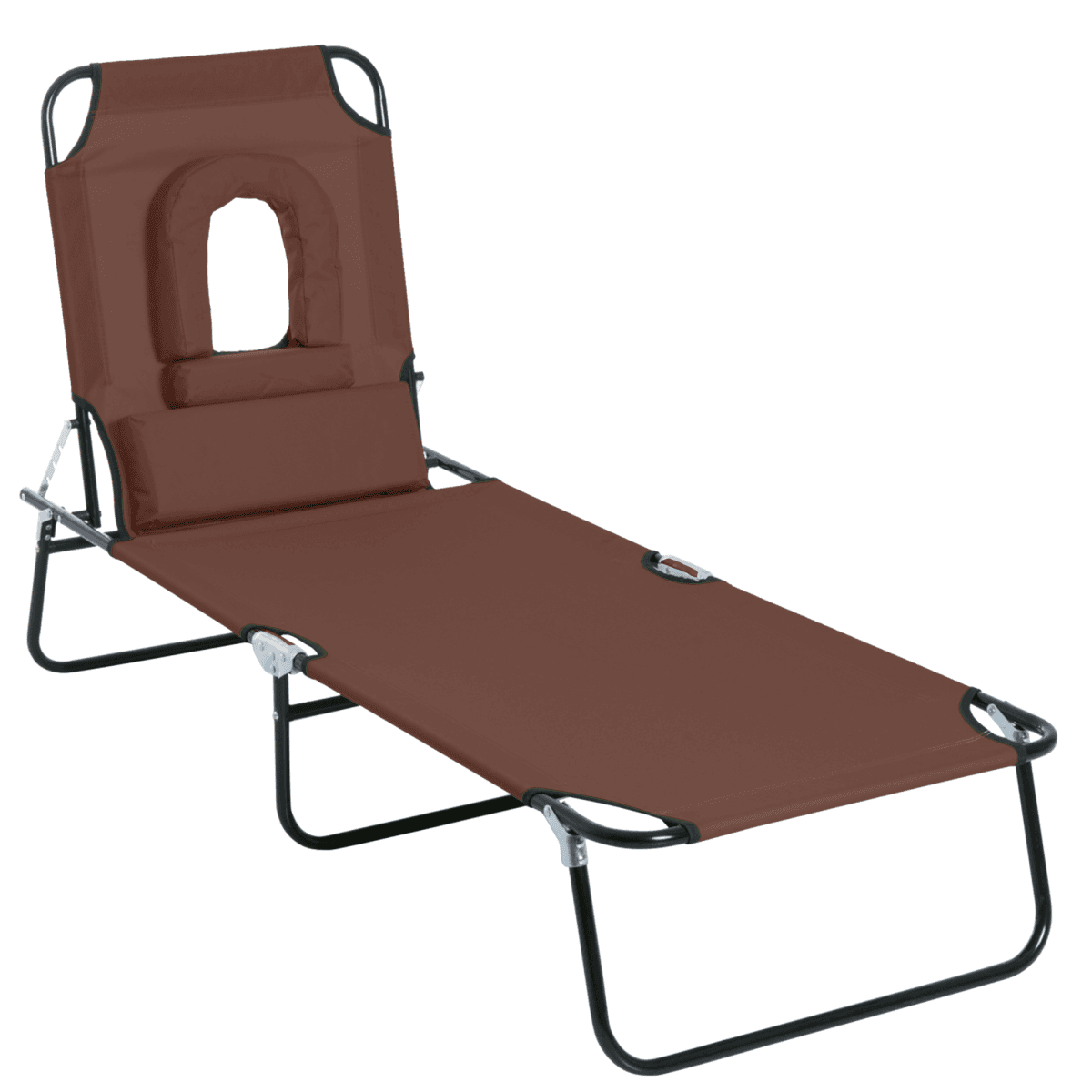 image-Sun Lounger Foldable Reclining Chair Pillow & Reading Hole Garden Beach Outdoor