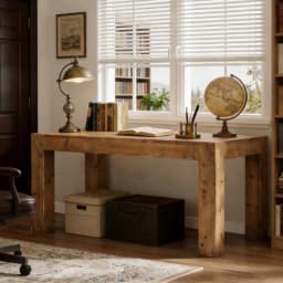 image-Office Desk - Solid Wood, Rustic Brown, 62.99"W x 31.5"D