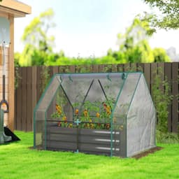 image-Garden Bed & Mini Greenhouse - Clear/Dark Gray PE & Steel - 50"x37.4"x36.2"