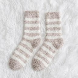image-Fluffy Striped Warm Socks - Cute Coral Velvet Winter Indoor Comfort
