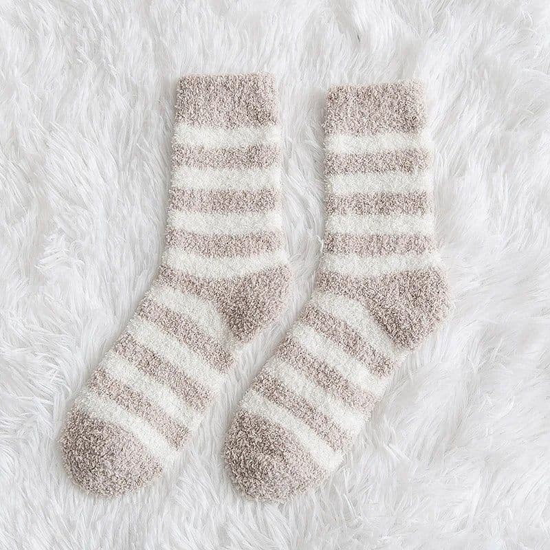 image-Fluffy Striped Warm Socks - Cute Coral Velvet Winter Indoor Comfort
