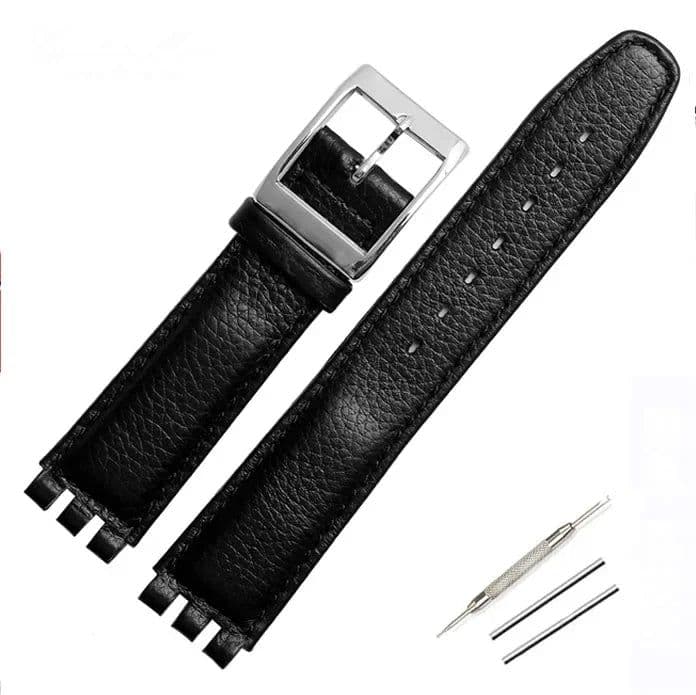 image-17mm Leather Watch Strap - Durable Cowhide Band with Metal Buckle