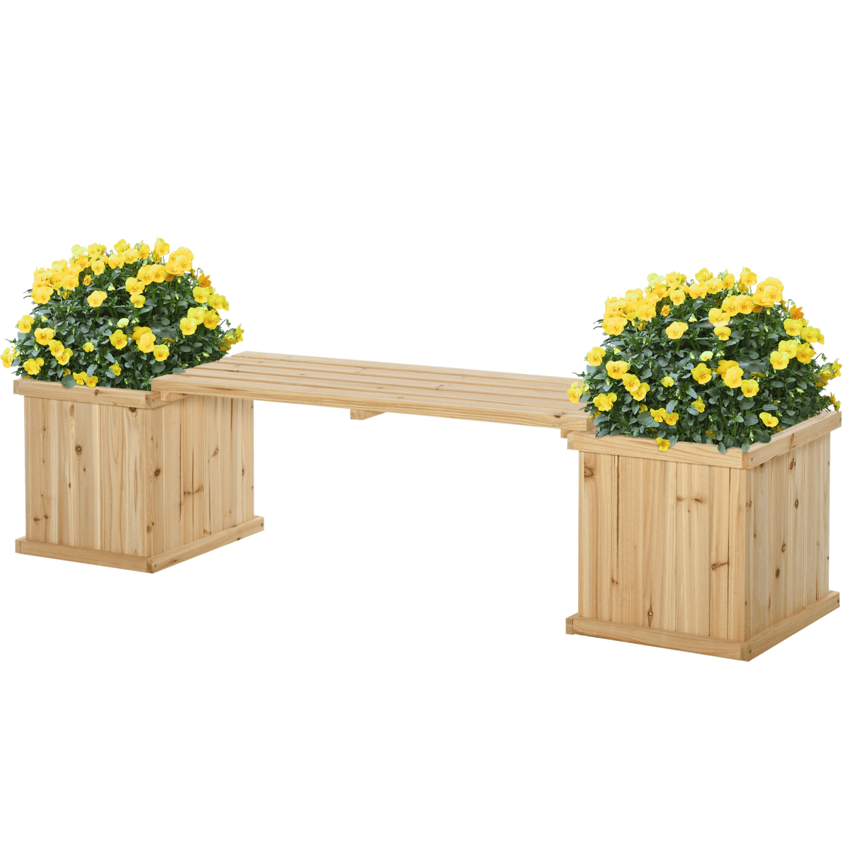 image-Wooden Garden Planter & Bench Combination Garden Raised Bed Patio Park Grey