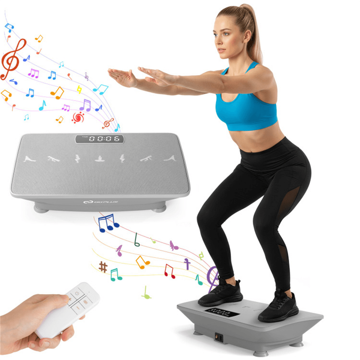 image-Vibration Plate Exercise Machine - Gray, 10 Speeds, Music, 440LBS Capacity