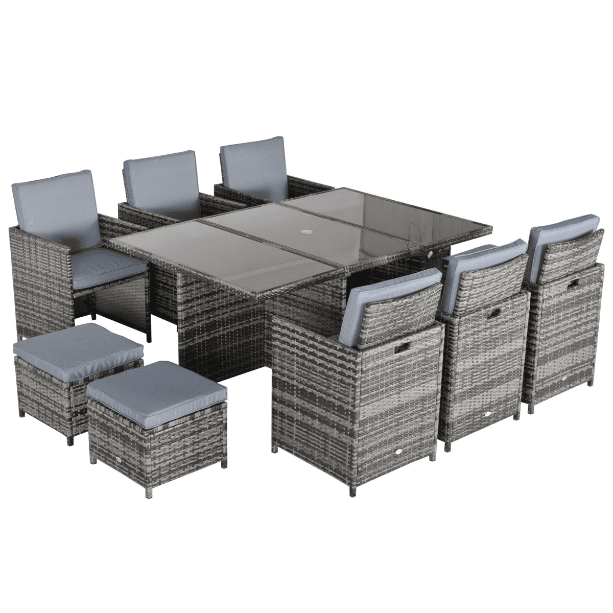 image-11pc Rattan Garden Dining Set 10 Cube Sofa 6 Chairs 4 Footrests & 1 Table