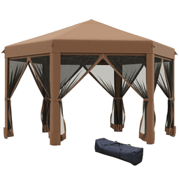 image-3.2m Pop Up Gazebo Hexagonal Tent Sun Protection with Mesh Sidewalls, Handy Bag