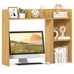 image-Beige Bookshelf for 27'' Monitor, Engineered Wood, 100 lbs Capacity