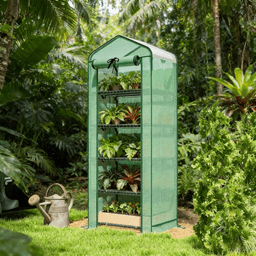image-Mini Greenhouse with 5-Tier Plant Shelf - Green 76"H