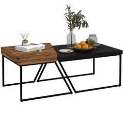 image-HOMCOM Set of 2 Industrial Coffee Tables - Wood Effect & Black