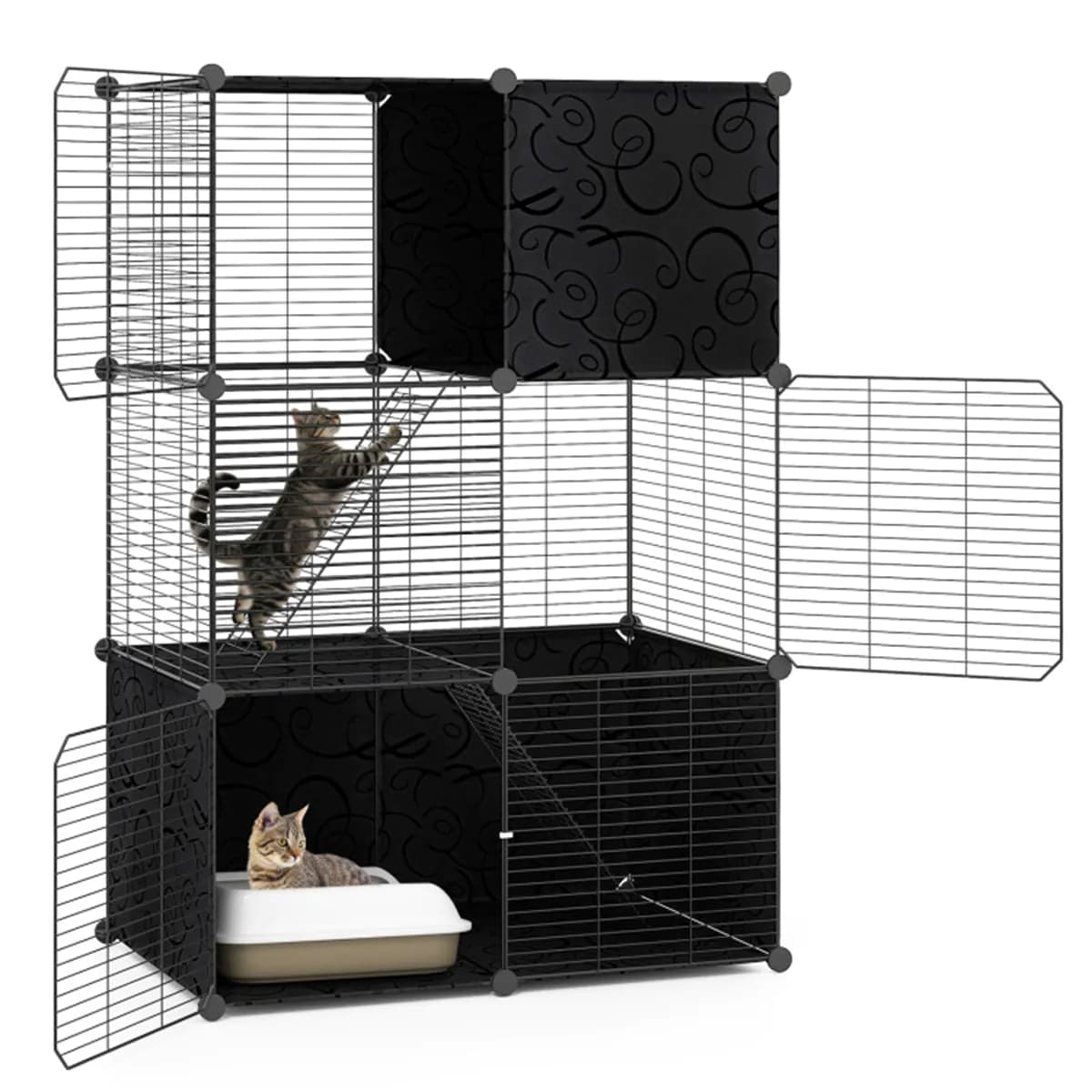 image-44" Multi-Level Cat Tree Black with Sisal Scratching Posts & Hammock